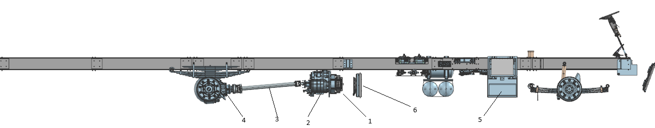 Central drive system, side view of the chassis