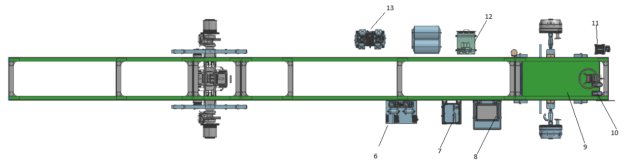 E-axle drive system, top view with battery packs