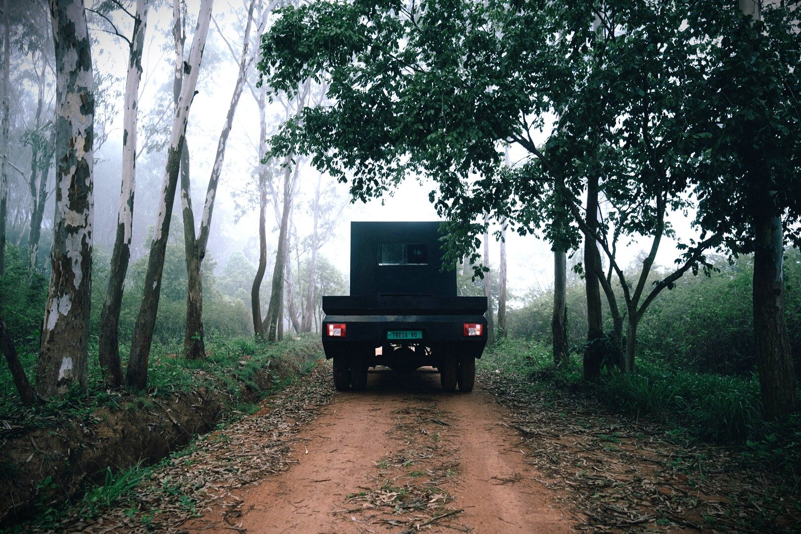 Model V0.0.9 driving through forest